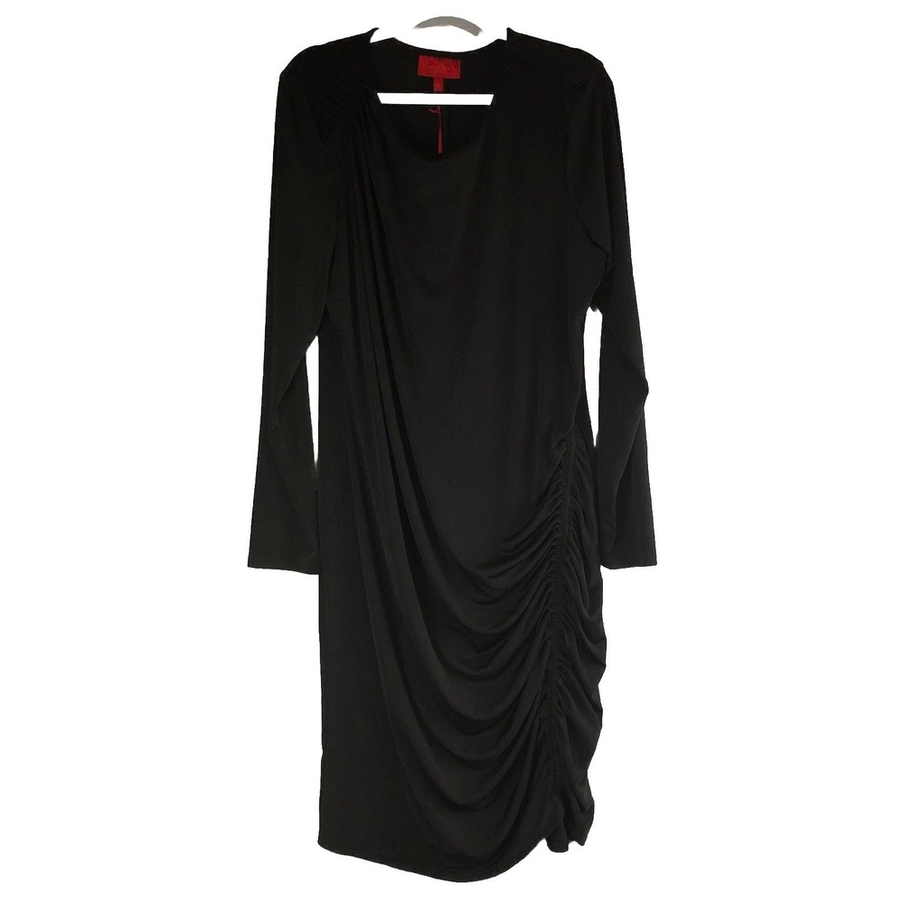 Jennifer Lopez Womens Dress Size XXL Black Bodycon‎ Ruched Knit Long Sleeve
